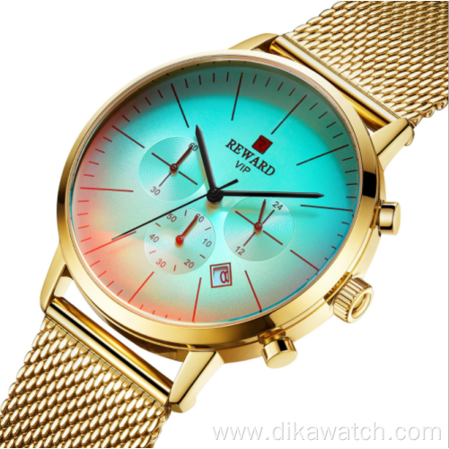 REWARD 82004M new fashion shiny glass color men's watch top luxury brand stainless steel business watch